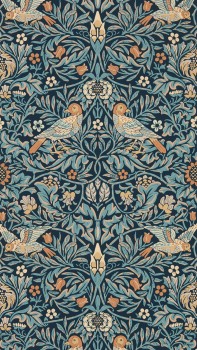 wallpaper flowers and birds blue MEWW217193