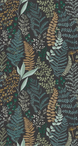Pflanzenmotive Tapete schwarz und grün Caselio - La Foret Texdecor FRT102927927