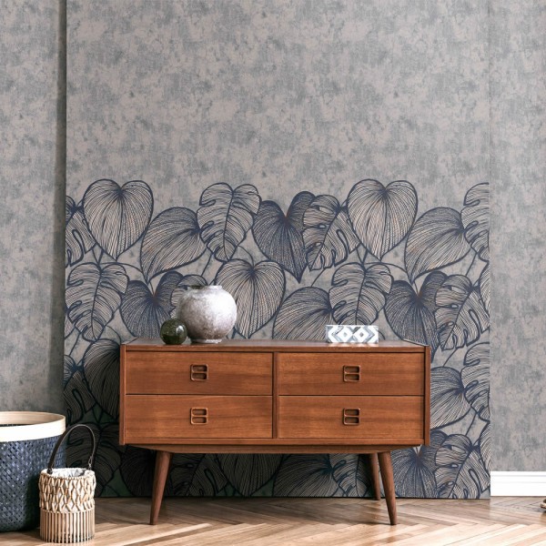 Mural Twin Wall leaves blue non-woven wallpaper Julie Feels Home 26980-HTM