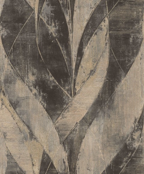 Leaf-like forms black non-woven wallpaper Concrete Rasch 520071