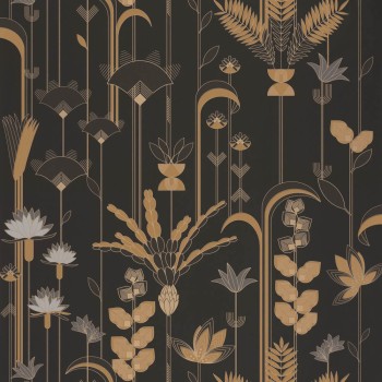 Schwarz und golde Vliestapete filigranes Muster Caselio - Labyrinth Texdecor LBY102099020
