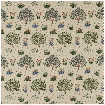 Dekostoff stilisierte Bäume und Wildblumen hellbraun DCMF226688