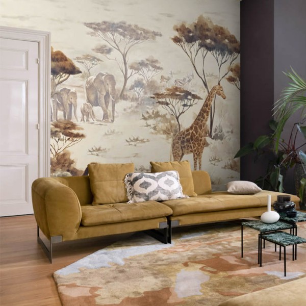 Wandbild afrikanische Tiere Landschaft Savanne 3,71 x 2,65 m beige 363678