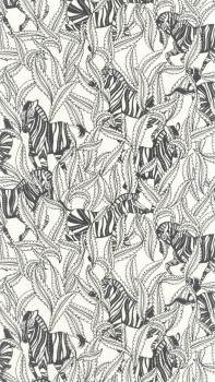 Grafisches Blattmuster schwarz weiß Vliestapete Caselio - Moonlight 2 MLGT104290997