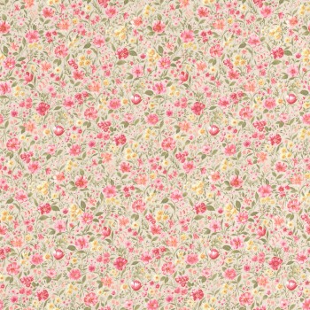 Tapete rosa Blüten Blumenwiese Landhaus pastellfarben beige 288413