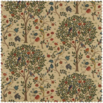 Dekostoff Bäume, Blumen und Vögel hellbraun DCMF226697