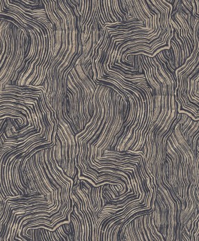 Abstraktes Wellenmuster schwarz-gold Vlies Dalia 100305