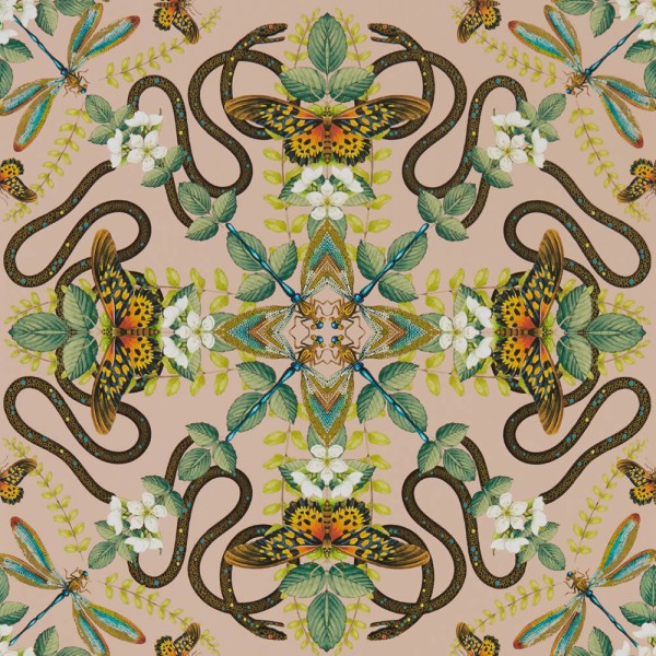 Butterflies and snakes wallpaper rose W0129-01