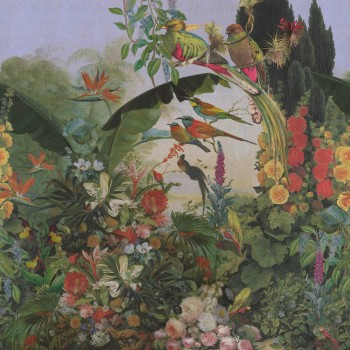 Wandbild Vögel Blumen Pflanzen grün und rot 561319