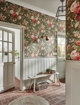 großer Blumenstrauß Oliv grün Vliestapete Sanderson - One Sixty DOSW217046