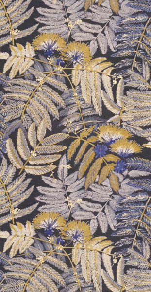 Blau senfgelbe Vliestapete Farnblätter Casadeco - Botanica BOTA85892175