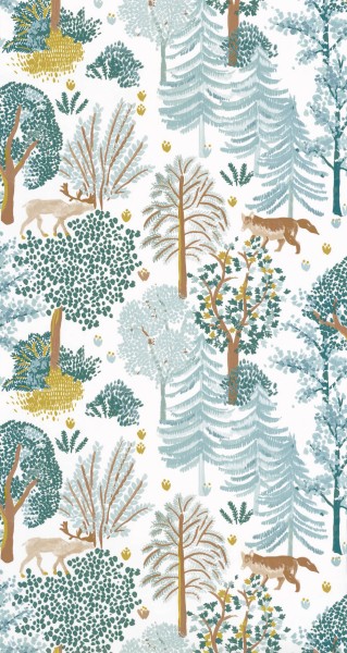 Tiere im Wald Tapete weiß und bunt Caselio - La Foret Texdecor FRT102937012