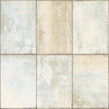 Creame, gold und blaue Vinyltapete Industriell Materika Rasch Textil 229943