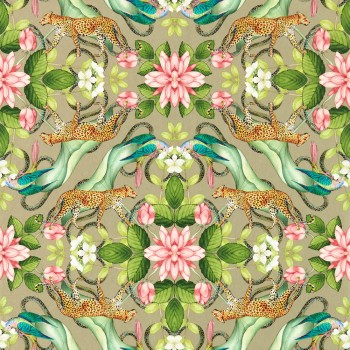 Tapete Schlangen, Papageie und Blumen beige W0131-03