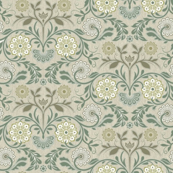 Filigree pattern wallpaper flowers green Kalina 019109