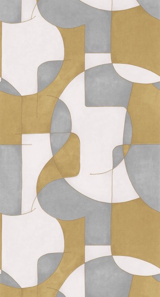 Überlappende Kreise und Quadrate Gelb grau weiß Vliestapete Gallery GLRY86096211