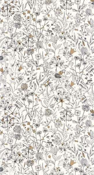 Blumenmuster mit Goldakzenten weiß Tapete Caselio - Moonlight 2 Texdecor MLGT103000215
