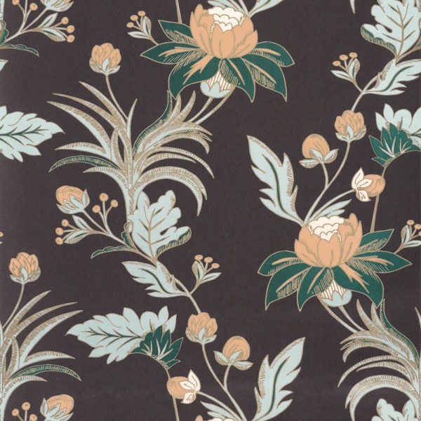 flowers and tendrils wallpaper green and black Caselio - Dream Garden DGN102277110